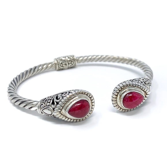 Samuel B. Jewelry - Coral Silver Bracelet Bangle Cuff Boho New 6.75”